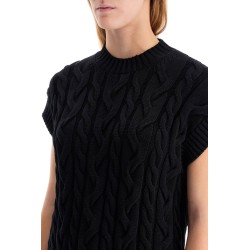 cotton cable knit vest with braided design