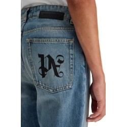 straight leg monogram print jeans