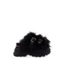 slides with faux fur strap