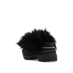 slides with faux fur strap