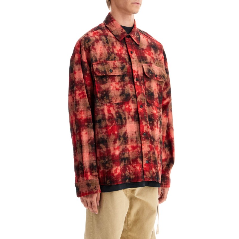 'flannel shirt with curved logo