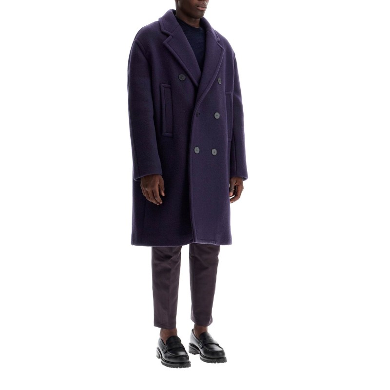 double-breasted heavy wool coat