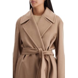 mid-length wool wrap coat with robe-style