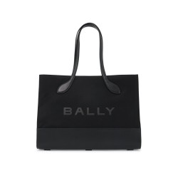 east/west nylon and leather tote bag