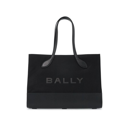 east/west nylon and leather tote bag