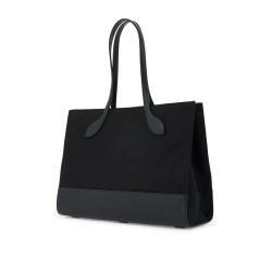 east/west nylon and leather tote bag