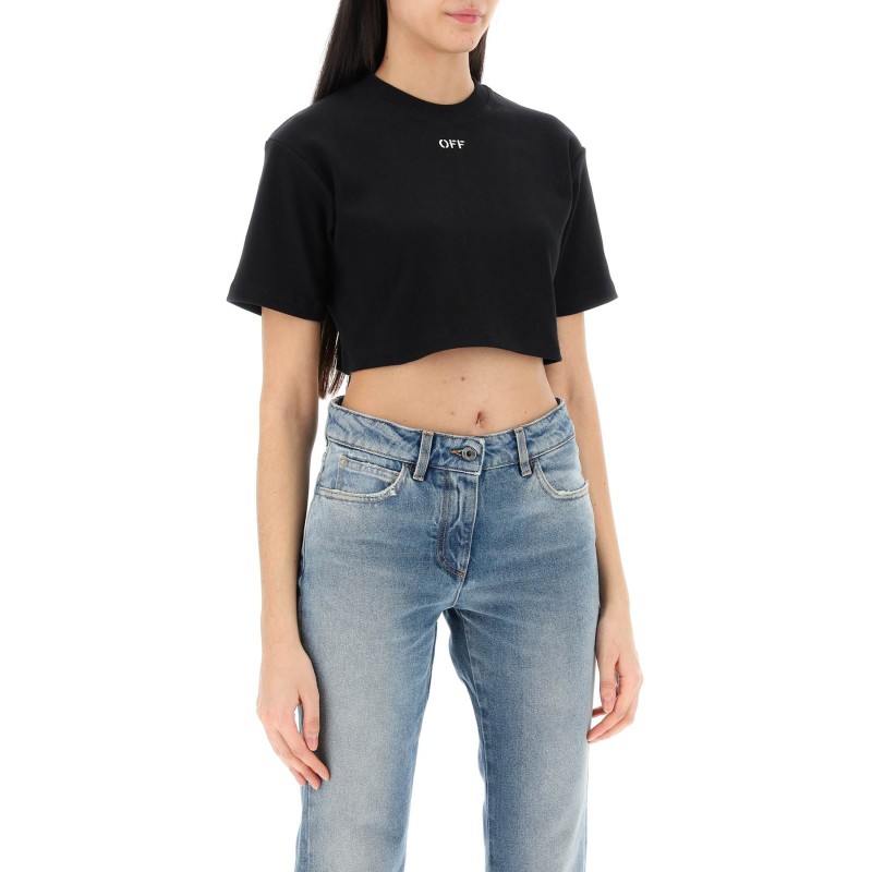 cropped t-shirt with off embroidery