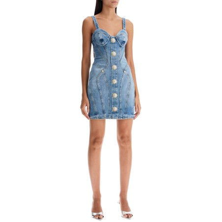 mini denim dress with decorative buttons