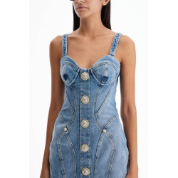 mini denim dress with decorative buttons