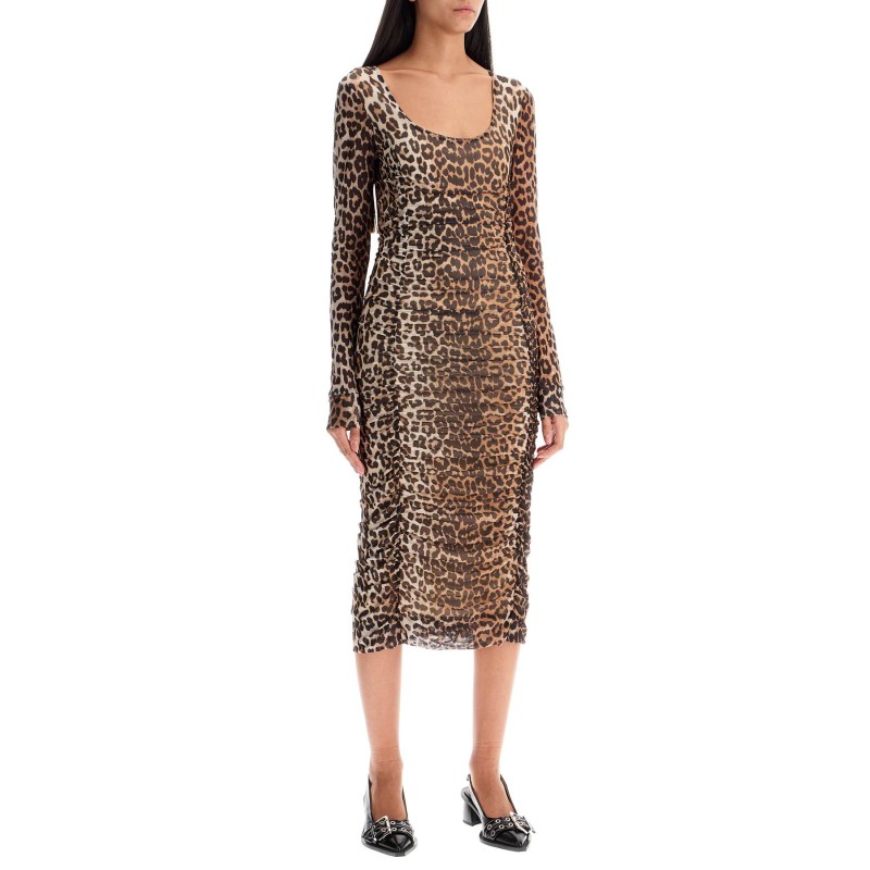 'animal print midi dress in mesh