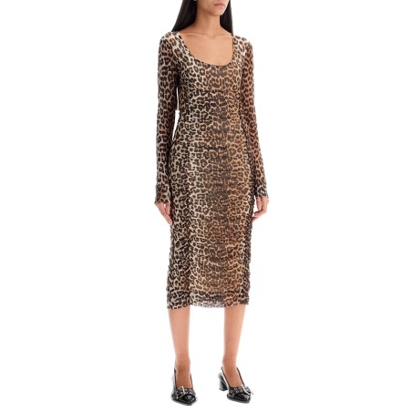 'animal print midi dress in mesh