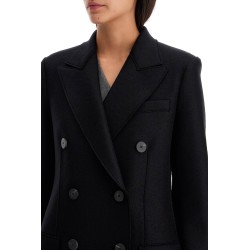 double-breasted pressed wool coat