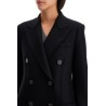 double-breasted pressed wool coat