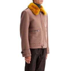 wool blouson with faux fur collar