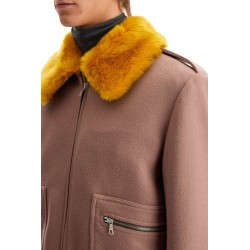 wool blouson with faux fur collar