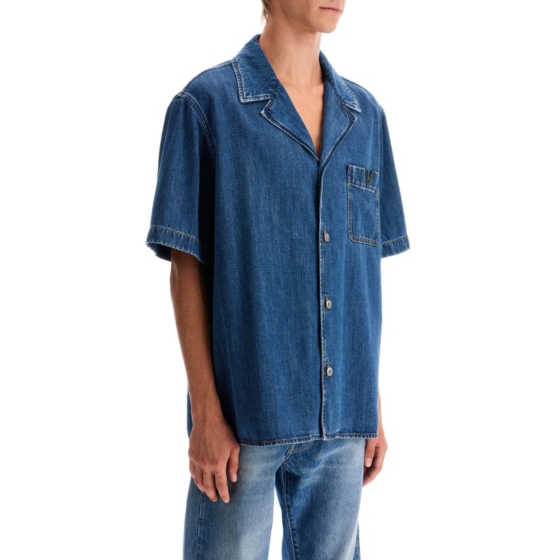 denim bowling shirt for men