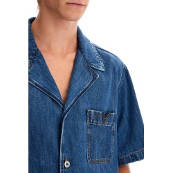 denim bowling shirt for men