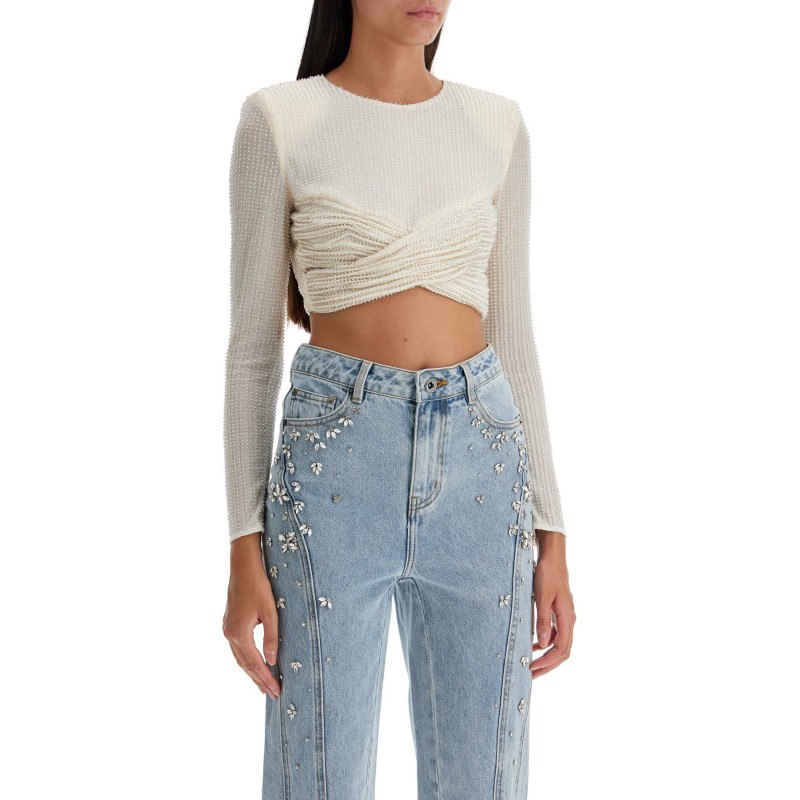 mesh crop top with beads embellishments.