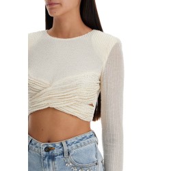 mesh crop top with beads embellishments.