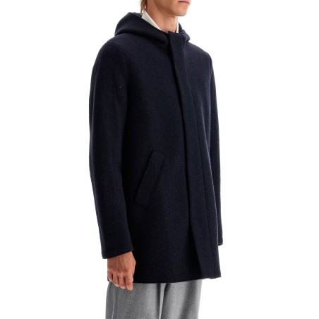 hooded wool coat in boiled wool