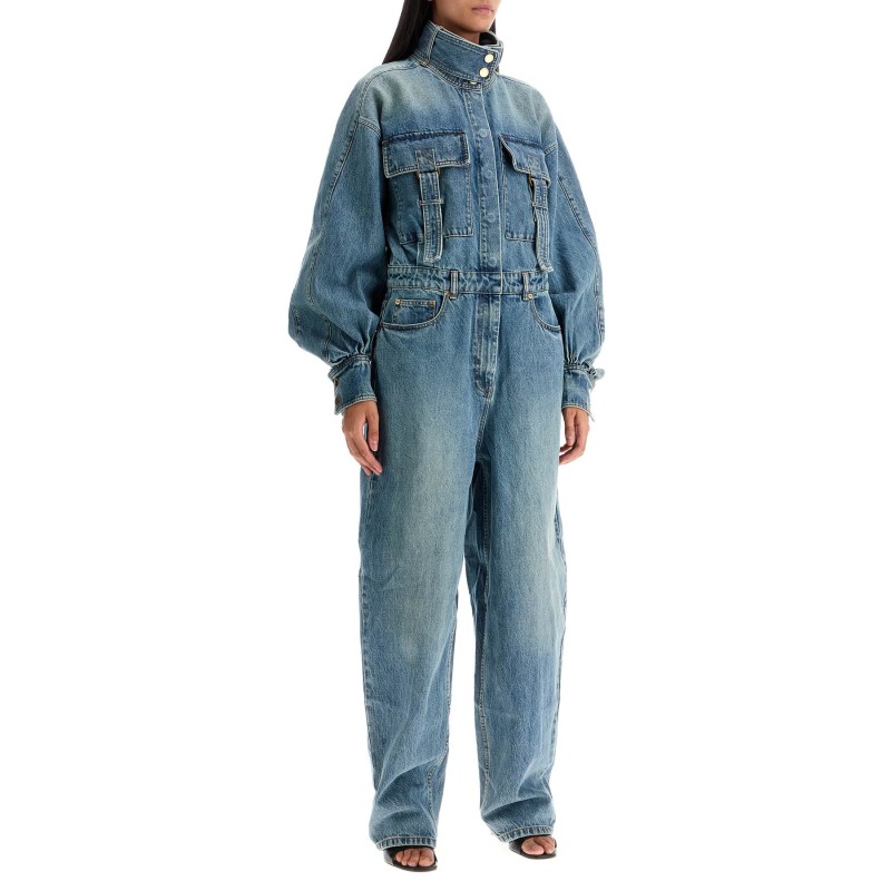 denim illustration overall jumpsuit