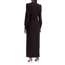 silk maxi dress with polka dots