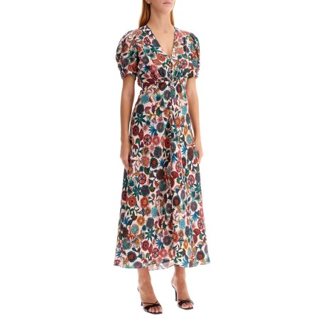 'lea' long dress in printed silk