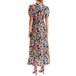 'lea' long dress in printed silk