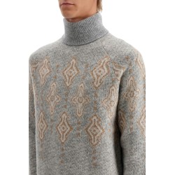 geometric jacquard turtleneck sweater