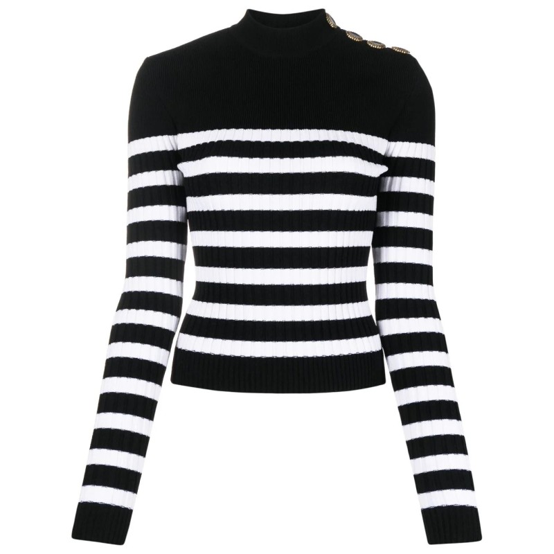 4 btn striped knit pullover