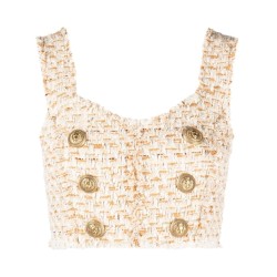 6 btn tweed cropped top