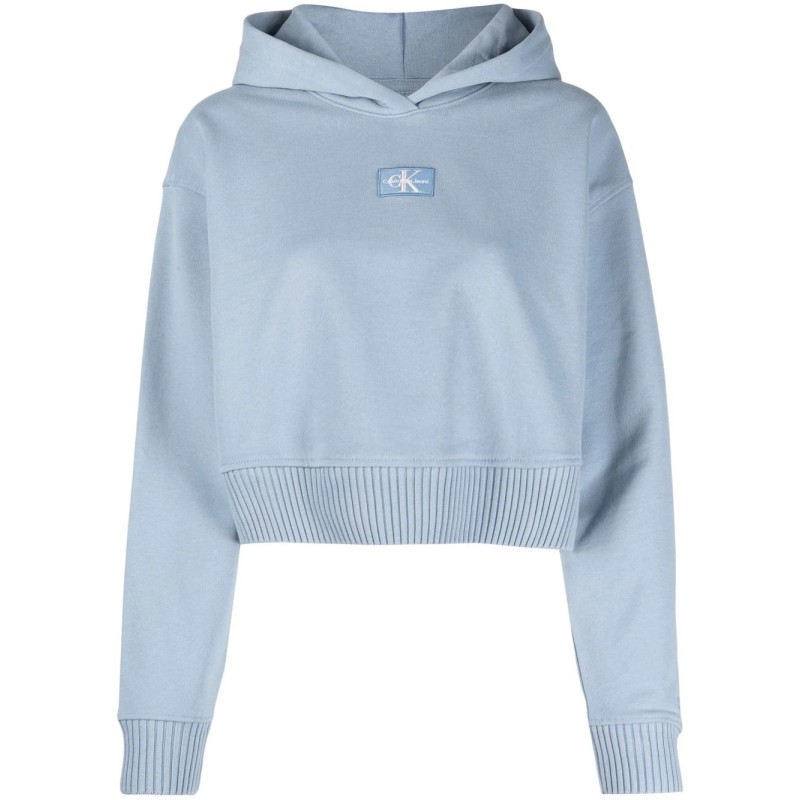 Badge wide sleeves crop hoodie