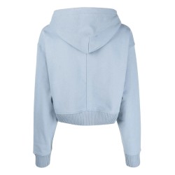 Badge wide sleeves crop hoodie