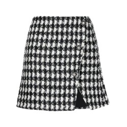 Black check boucle mini skirt