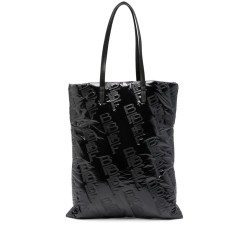 Black embossed leather handbag