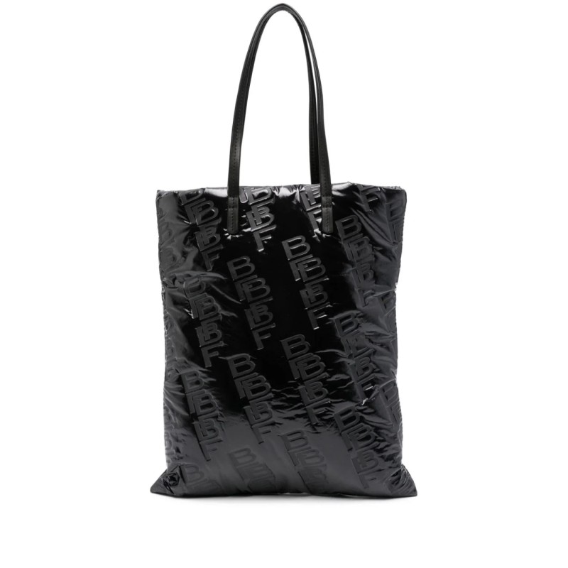 Black embossed leather handbag