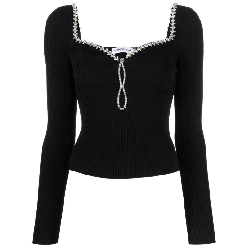 Black knit diamante top