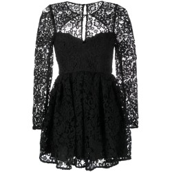 Black lace tie-neck mini dress