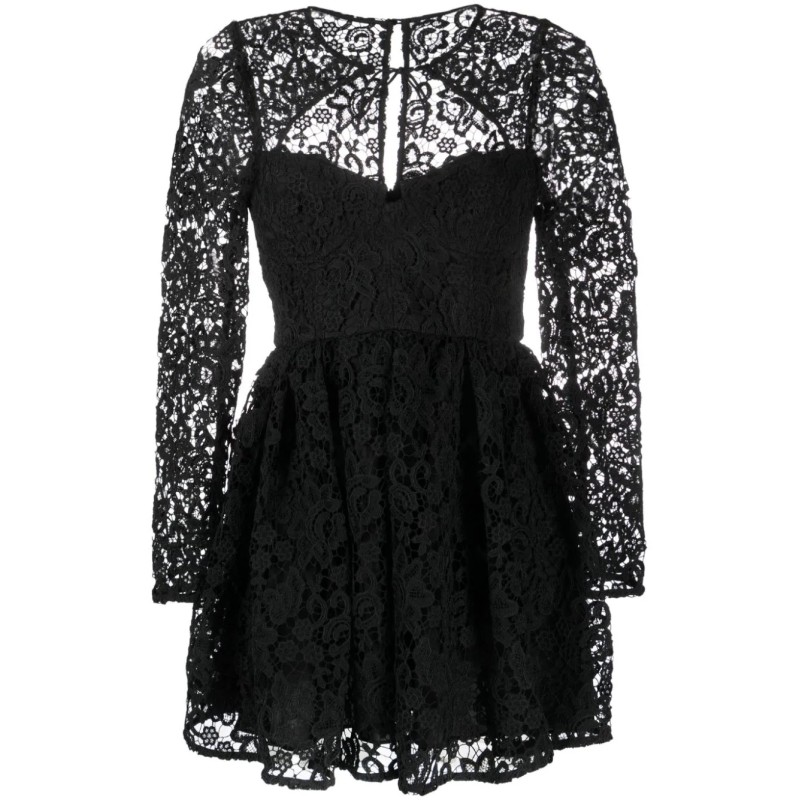 Black lace tie-neck mini dress