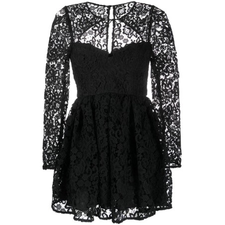 Black lace tie-neck mini dress