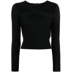 Black ribbed knit cut out top