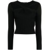 Black ribbed knit cut out top