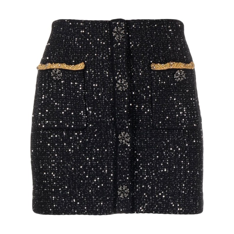 Black sequin knit mini skirt