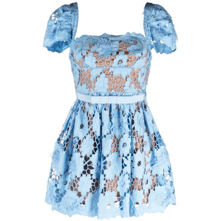 Blue 3d cotton lace mini dress