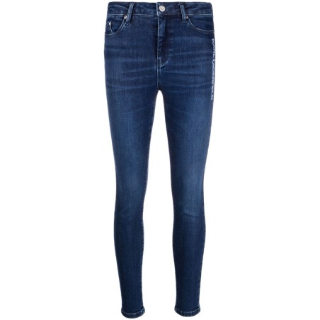 Blue skinny denim logo pants