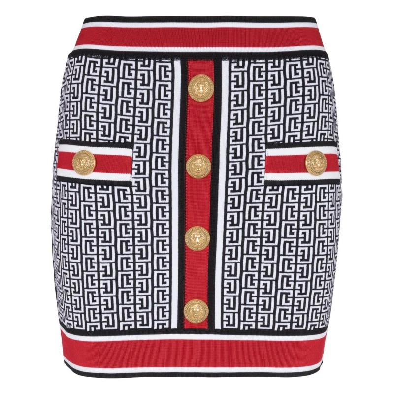 Buttoned monogram short skirt