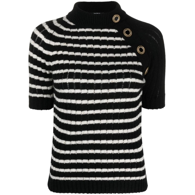 Buttoned striped cashmere top