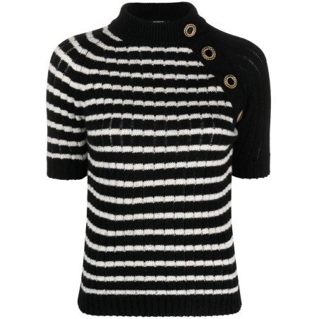 Buttoned striped cashmere top