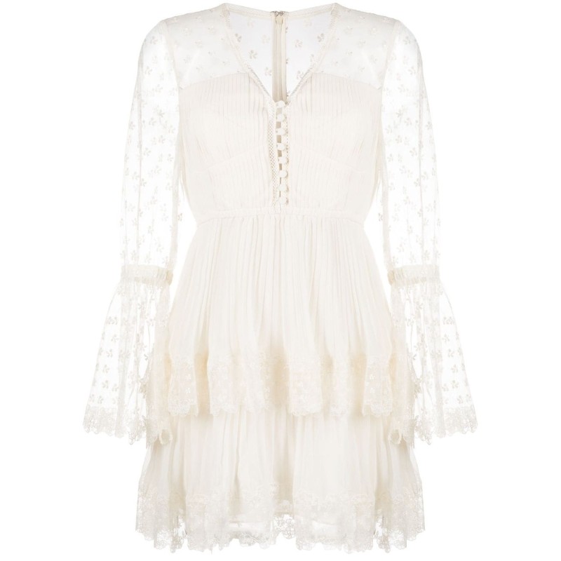 Chiffon lace tiered mini dress