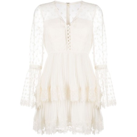 Chiffon lace tiered mini dress